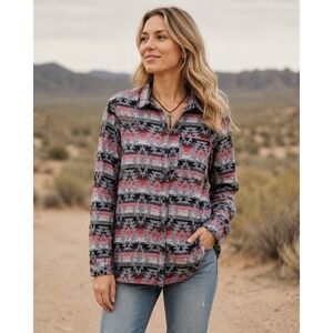 Mountain and Isles Southwestern Boho Cotton Flannel Shirt L Rustic Granola Ranch